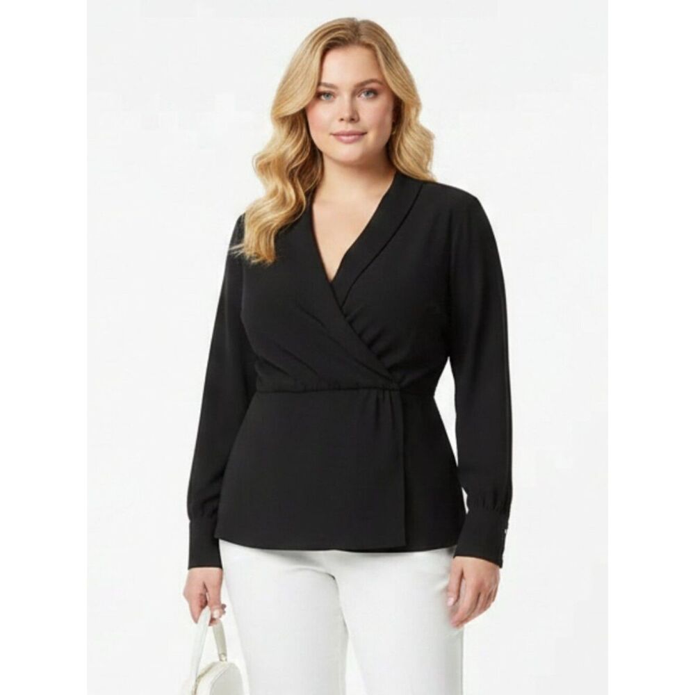 J Crew Black Long Sleeve Faux Wrap Crepe Blouse Top NEW 16T 16